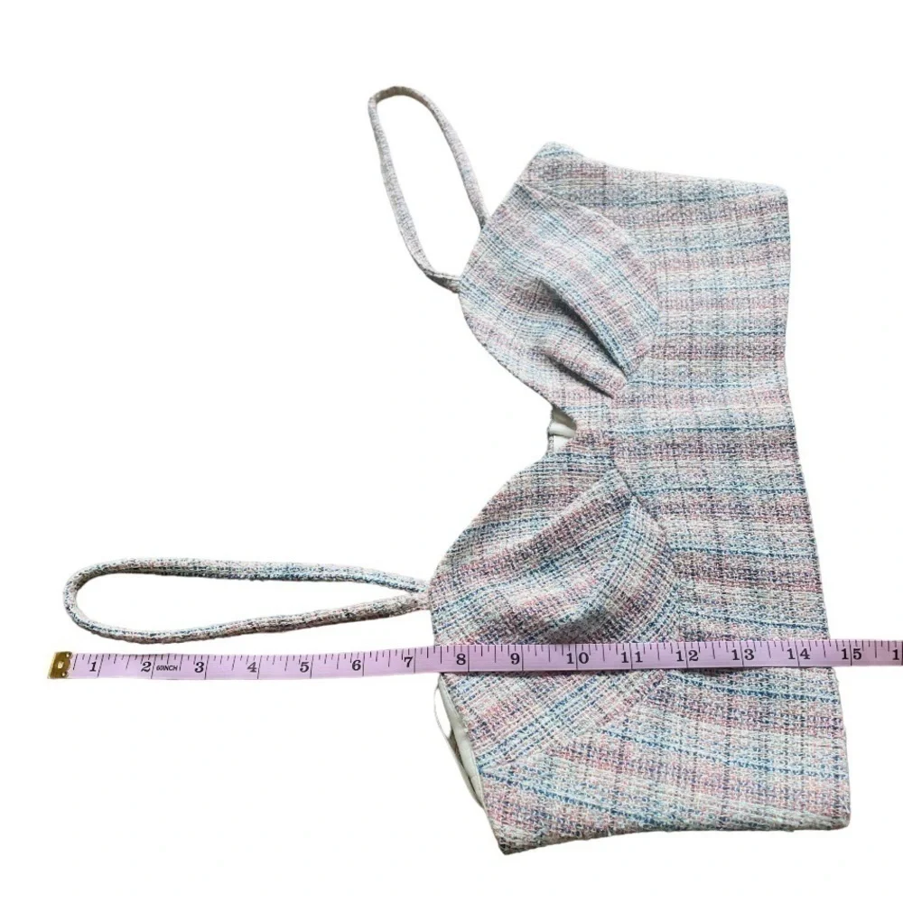 Zara Pink And Blue Tweed Bralette Blouse Medium NWOT